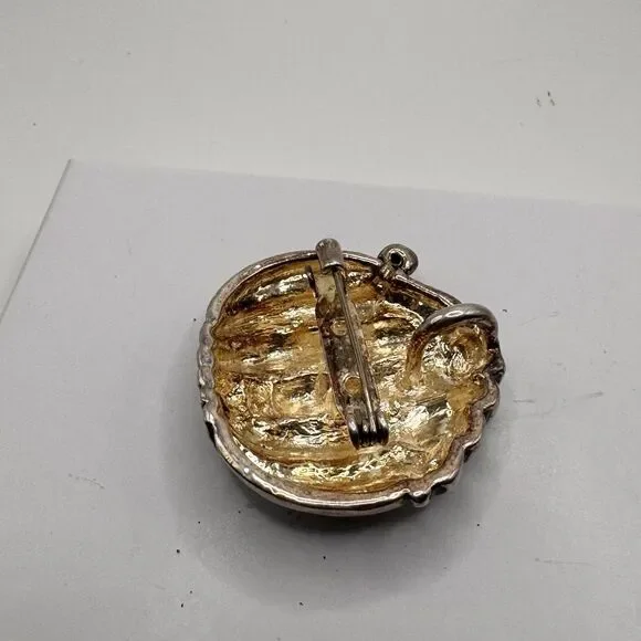 Vintage Metal Pumpkin Brooch Pin – 1.5” Fall Jewelry Antiqued Silver Finish - Picture 3 of 6